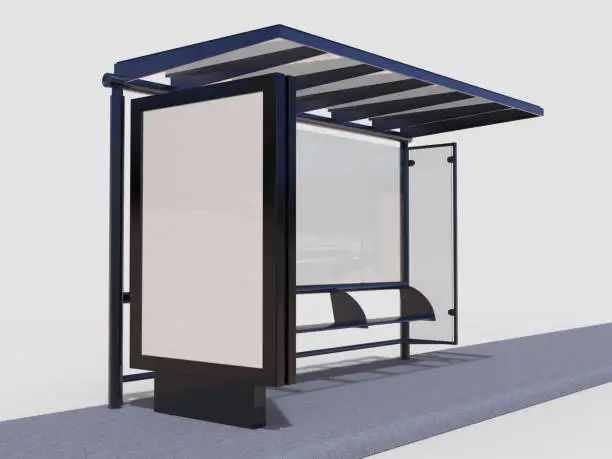 Photo of Blank white mock up of vertical light box in a bus stop. 3d render illustration.