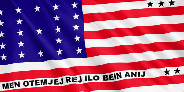 istock Bikini Atoll flag waving with the wind, wide format, 3D illustration. 3D rendering. 1056276404