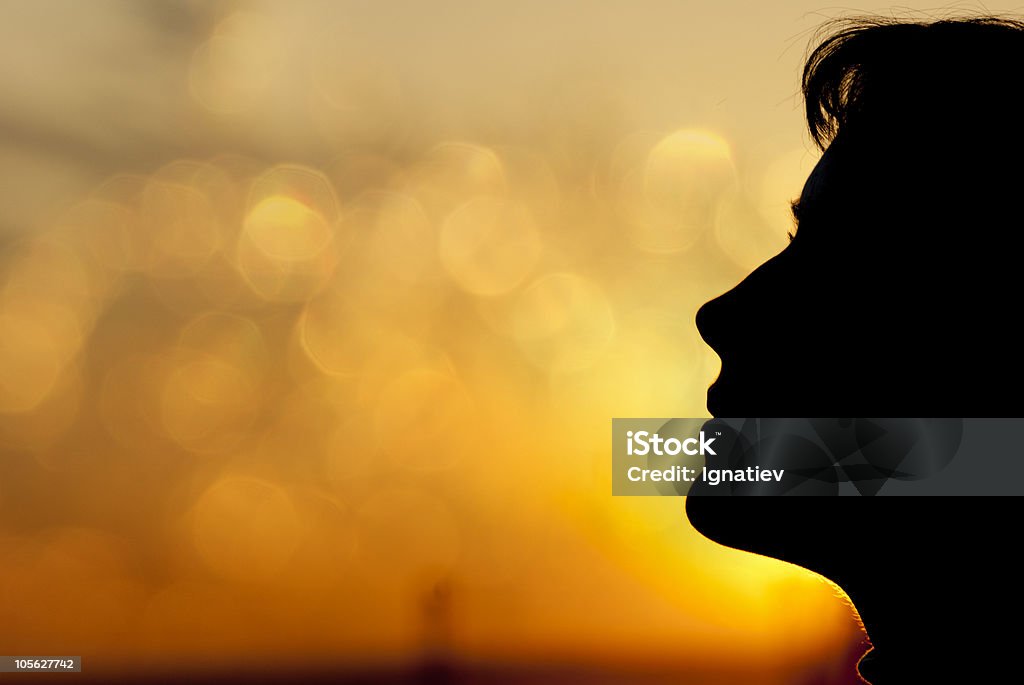silhouette Silhouette of a girl in the sunset Adult Stock Photo