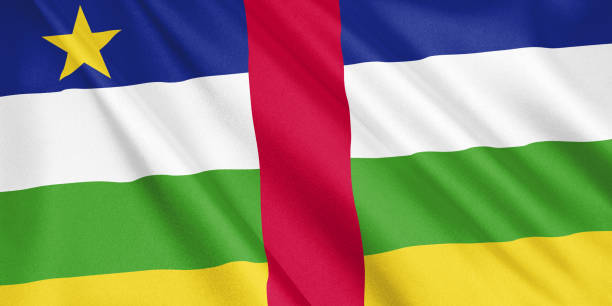 istock Central African Republic flag waving with the wind, wide format, 3D illustration. 3D rendering. 1056280678