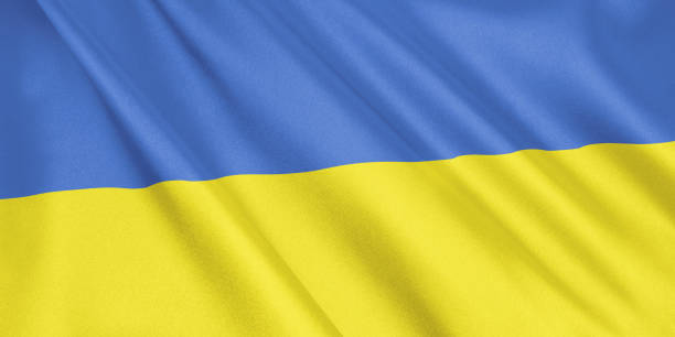 istock Ukraine flag waving with the wind, wide format, 3D illustration. 3D rendering. 1056281400