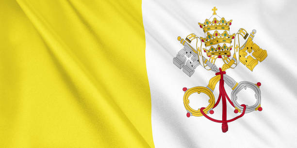 istock Vatican City State flag waving with the wind, wide format, 3D illustration. 3D rendering. 1056281850