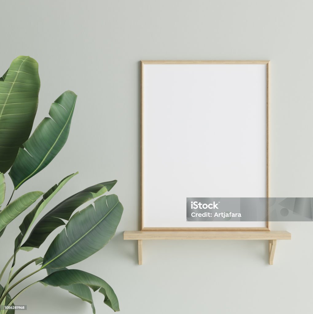 Mock up poster in interior background, Scandinavian style Mock up poster in interior background, Scandinavian style, 3D render Border - Frame Stock Photo