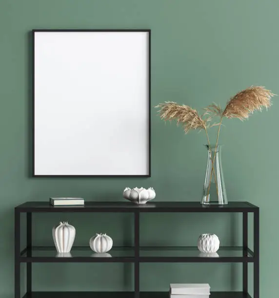 Photo of Mock up poster in interior background, modern style