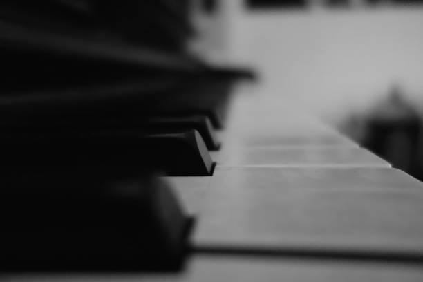 istock Black and white piano close up 1056284482