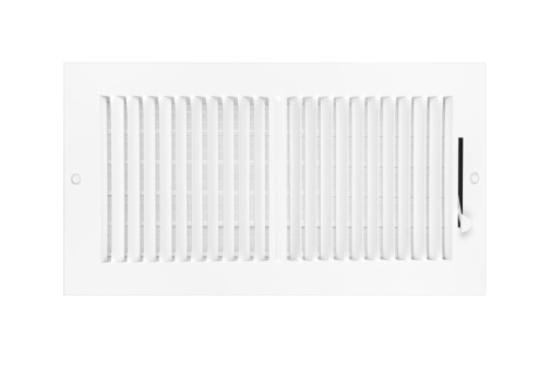 A new white heating and air conditioning vent isolated on white for use as a design element.