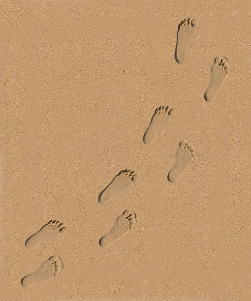 Footprints in the sand stock photo