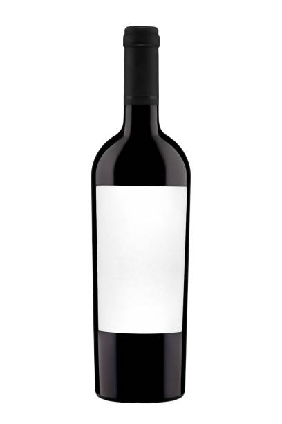 白い背景に分離された赤ワインのラベルの瓶。 - vinery ストックフォトと画像