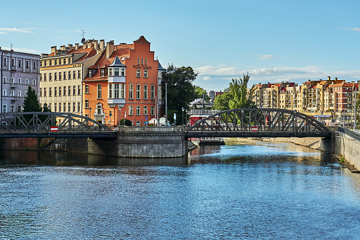 Wroclaw, Poland - August 21, 2017: Gneisenau bridge from 1885 in Wroclaw, Poland.