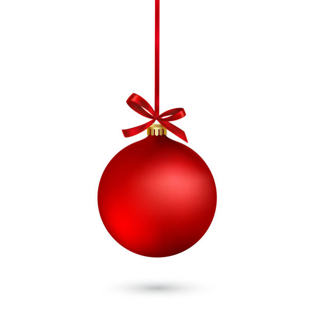 illustrazioni stock, clip art, cartoni animati e icone di tendenza di palla di natale rossa con nastro e fiocco su sfondo bianco. illustrazione vettoriale. - ball christmas