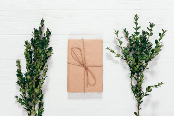 istock Present box wrapped in craft paper and tied with cord 1056296668