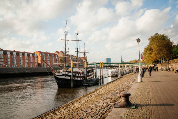 istock Bremen with view on river Weser and old ship. 1056298904