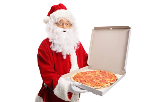istock Santa Claus holding a pizza box 1056299258
