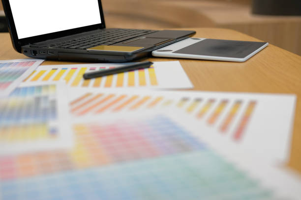 istock color swatch sample catalogue palette guide at graphic designer creative design workplace. 1056306376
