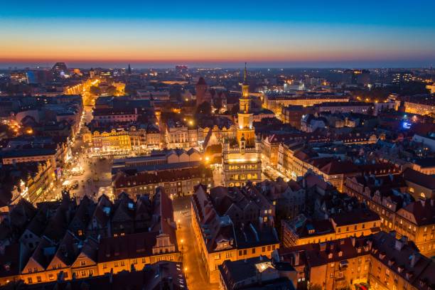 istock Evening aerial view on Poznan main square and old town. 1056306688