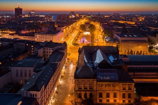 istock Evening aerial view on Poznan Freedom Square 1056306856