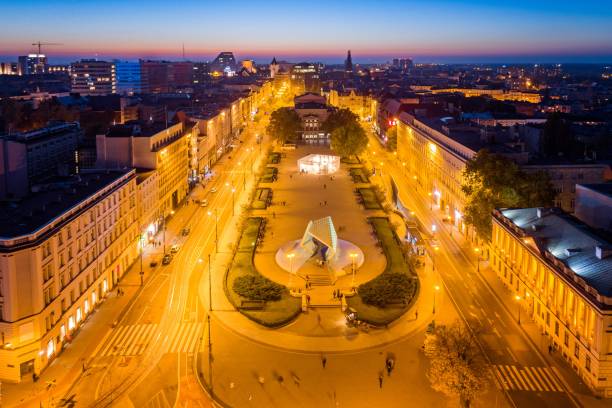 istock Evening aerial view on Poznan Freedom Square 1056306940