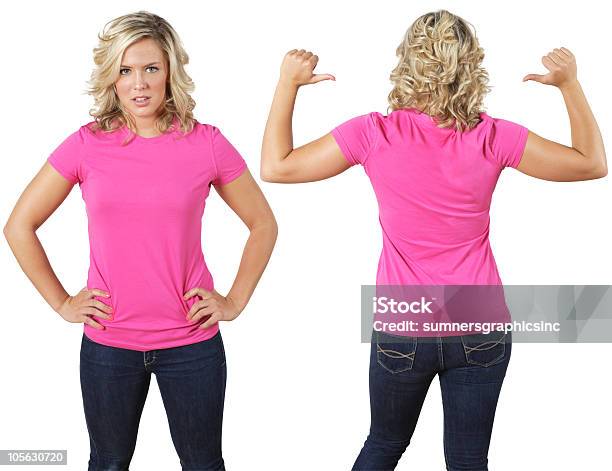 Donna Con Vuoto Camicia Rosa - Fotografie stock e altre immagini di Maglietta - Maglietta, Rosa - Colore, Abbigliamento