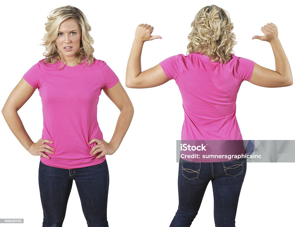 Fêmea com Camisa Rosa em branco - Royalty-free Cor de rosa Foto de stock