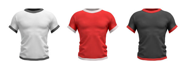 istock 3d rendering of three shirts shaped as a male torso from back view on a white background. 1056308920