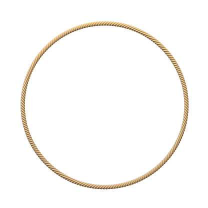 3d rendering of an isolated beige rope making a complete circle on a white background. Rope circle. Endless cord. Round twine.