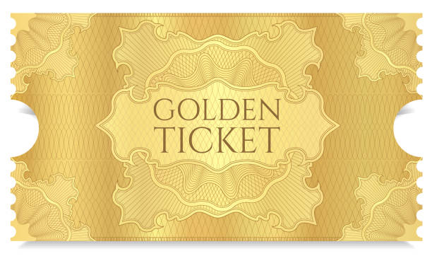 goldene kino ticketvorlage - nobody arts backgrounds isolated objects arts and entertainment stock-grafiken, -clipart, -cartoons und -symbole