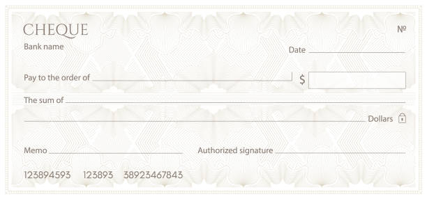 Check, Cheque (Chequebook template). Guilloche pattern Abstract floral watermark, border. White background for banknote, money design, currency, bank note, Voucher, Gift certificate, Money coupon tax borders stock illustrations