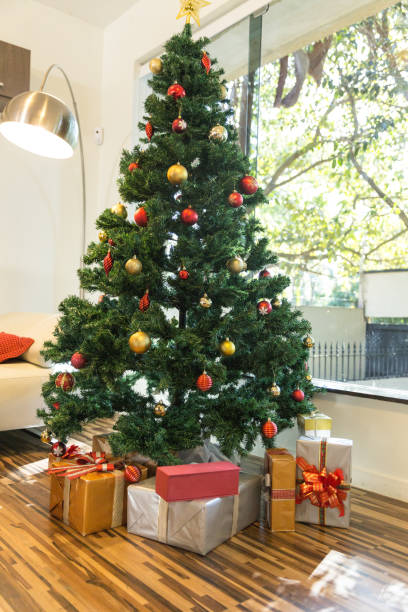 istock Christmas tree and presents at house 1056314056
