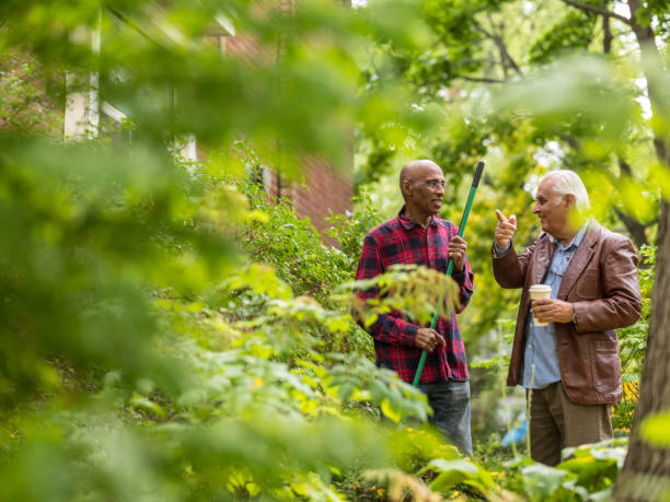 Senior neighbors friendly talk
