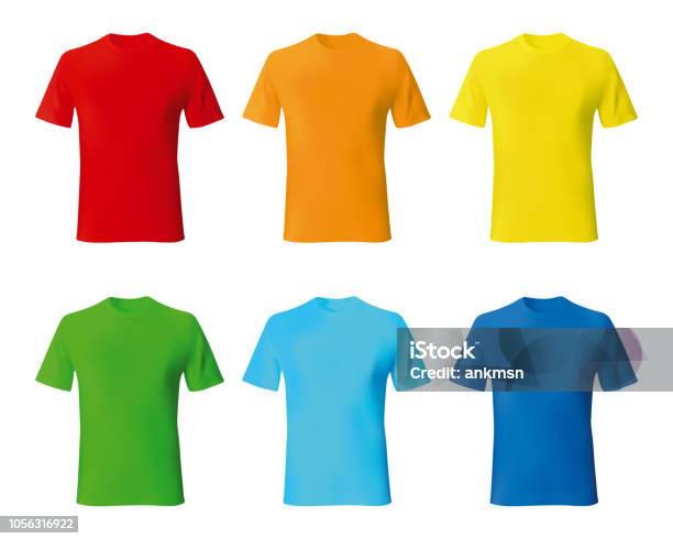 Set Color Male Tshirt Template Realistic Mockup Stock Illustration - Download Image Now - T-Shirt, Template, Blue