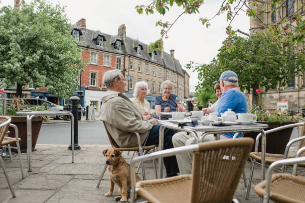 Seniors at a Cafe With Their Dog