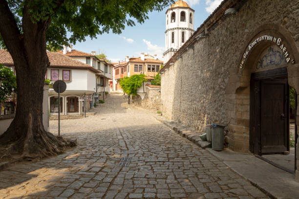 istock Old curved street in plovdiv,bulgaria. 1056323330
