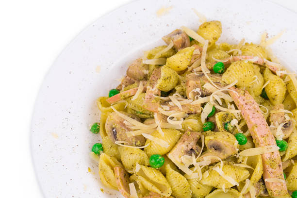 Close up of fresh pasta meal on a fork.