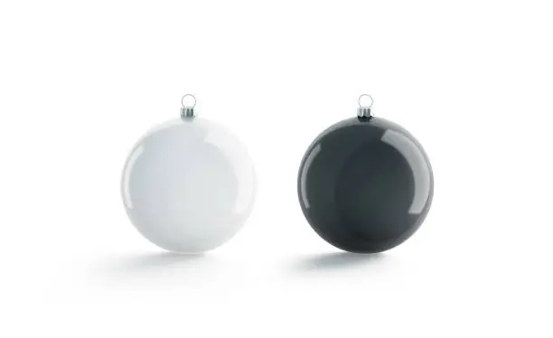 Photo of Blank black and white christmas ball for tree mockup set,