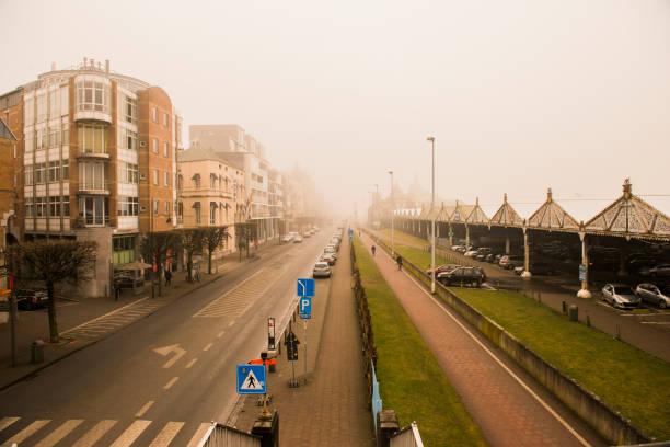 Belgium, Antwerp, man, photoshoot, streets, fog
