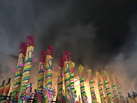 Group of large dragon incense stick burning