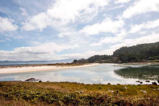 salt water lake at islas cies, galicia, spain - geschützt imagens e fotografias de stock