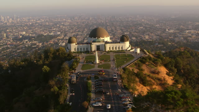 AERIAL Above the Griffith Observatory in Los Angeles, CA
