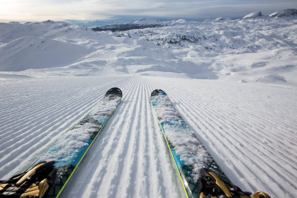 istock Beautiful winter panorama with ski slope. 1056357684
