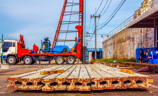 istock Concrete stake in the hole of construction. 1056361222