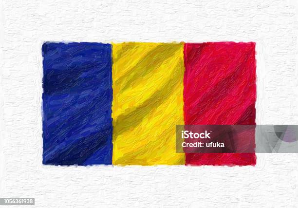 Romania Hand Painted Waving National Flag Oil Paint Isolated On White Canvas 3d Illustration Stock Photo - Download Image Now