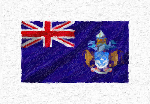 Tristan da Cunha hand painted waving national flag, oil paint isolated on white canvas, 3D illustration.