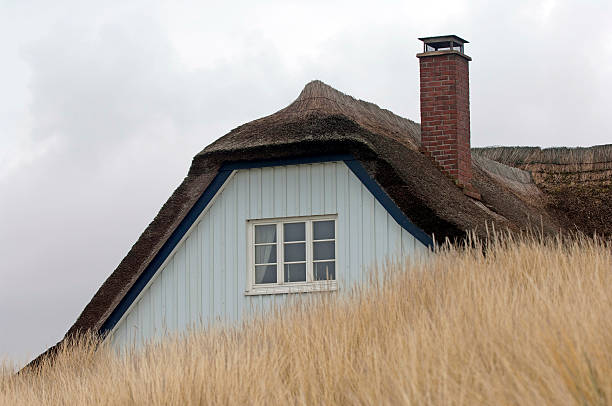 A traditional northern European roof made of thatch. This type of roof is used in traditional architecture of very cold or hot climates, as it is very advantageous for thermal insulation.