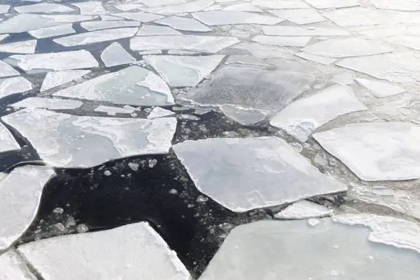 Ice sheets float in ice cold Baltic sea