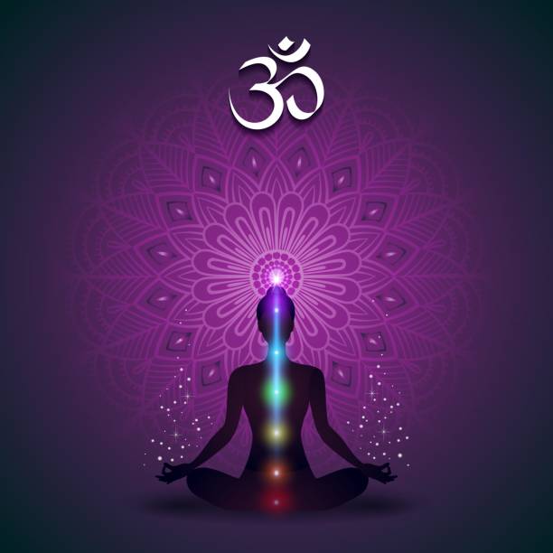 ilustraciones, imágenes clip art, dibujos animados e iconos de stock de yoga mandala violeta - chakra