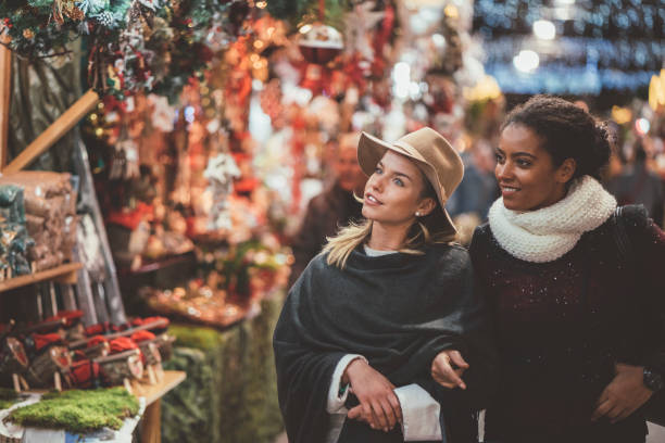 istock Friends shopping Christmas presents 1056386078