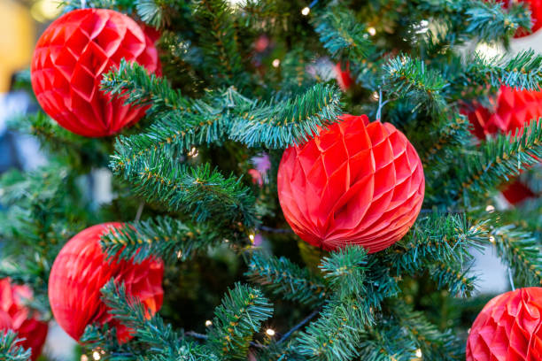 istock Closeup on Christmas tree decoration over festive background 1056387502