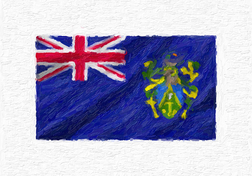 Pitcairn Islands hand painted waving national flag, oil paint isolated on white canvas, 3D illustration.