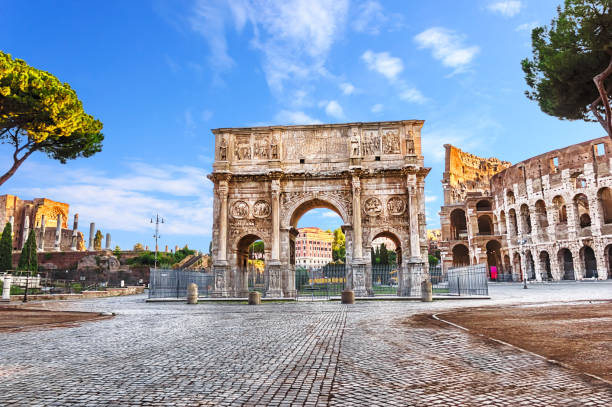 istock The Arch of Constantine and the Coliseum View 1056390810