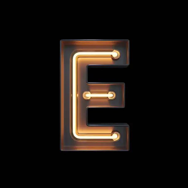 Neon Light Alphabet E with clipping path. 3D illustration